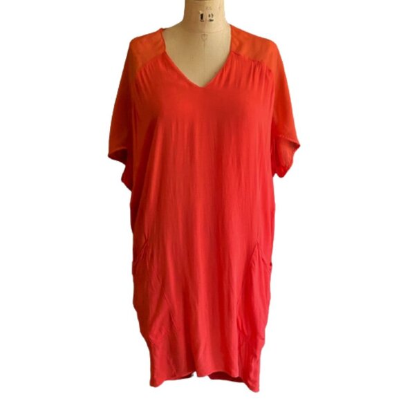 Helmut Lang Oasis Draped Voile Chiffon Dress in Anemone (Orange) - Picture 6 of 16